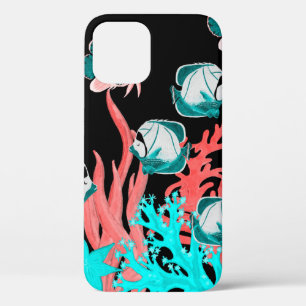 Watercolor seamless pattern with exotic fish on co iPhone 12 case