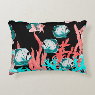 Watercolor seamless pattern with exotic fish on co decorative cushion