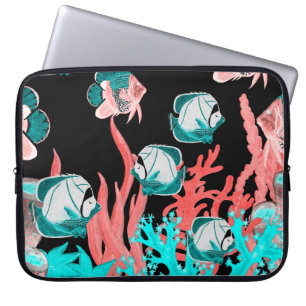 Watercolor seamless pattern with exotic fish on co laptop sleeve