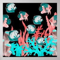 Watercolor seamless pattern with exotic fish on co