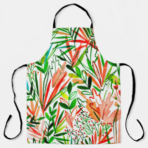 Watercolor seamless pattern with exotic leaves and apron