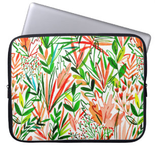 Watercolor seamless pattern with exotic leaves and laptop sleeve