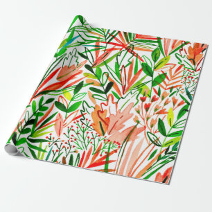 Watercolor seamless pattern with exotic leaves and wrapping paper