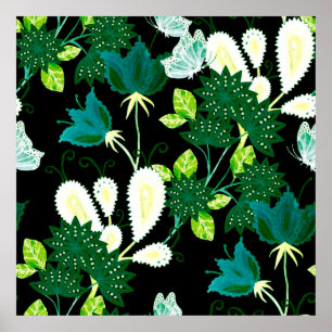 Watercolor seamless pattern with fantasy flowers a poster