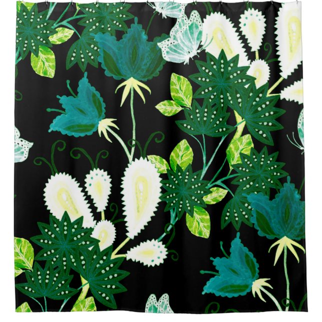 Watercolor seamless pattern with fantasy flowers a shower curtain (Front)