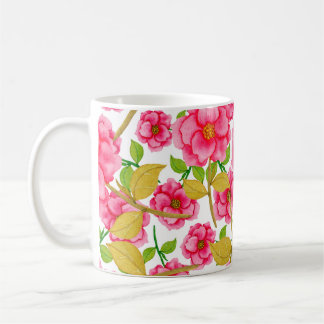 Watercolor seamless pattern with flowers. Vintage Coffee Mug