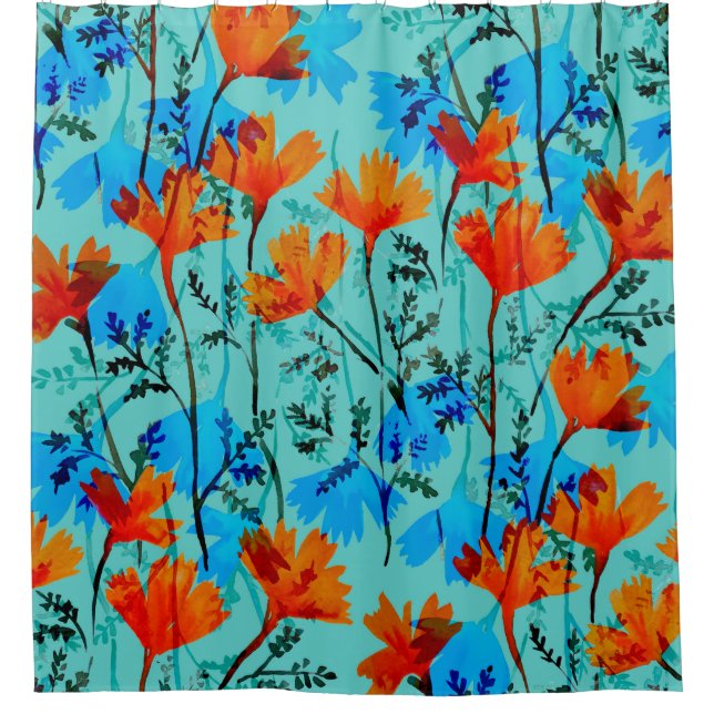 Watercolor seamless pattern with hand drawn simple shower curtain (Front)