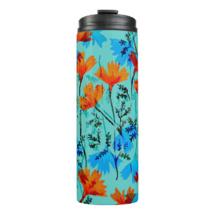 Watercolor seamless pattern with hand drawn simple thermal tumbler