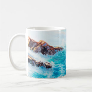 Watercolor seamless pattern with hand painted blue coffee mug