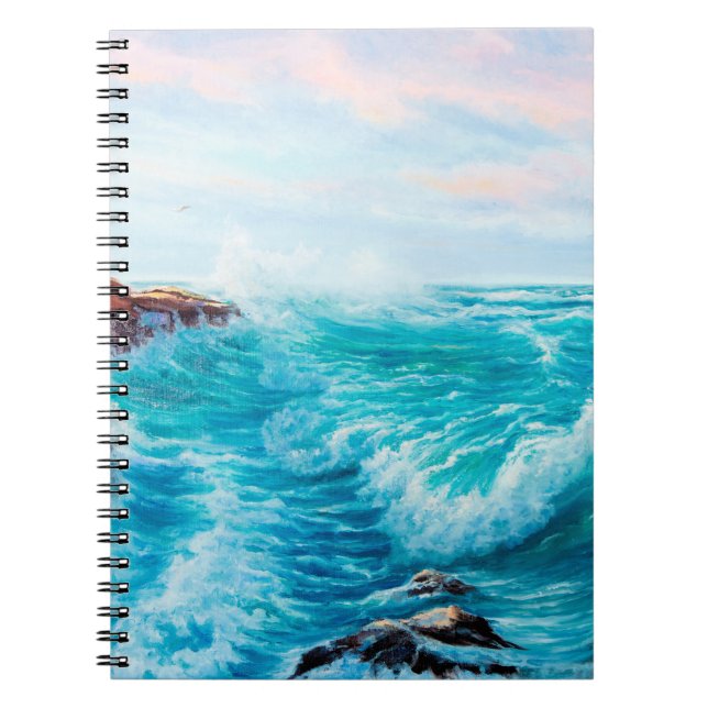 Watercolor seamless pattern with hand painted blue notebook (Front)