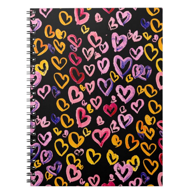 Watercolor seamless pattern with hearts.  notebook (Front)