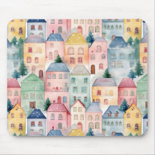 Watercolor seamless pattern with houses mouse pad