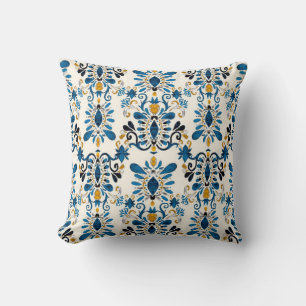 Watercolor seamless pattern with ikat. Tie dye wat Cushion