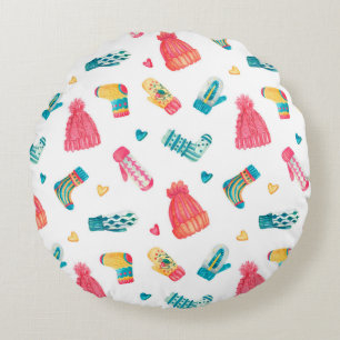 Watercolor seamless pattern with knitted warm clo round cushion