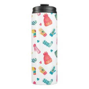 Watercolor seamless pattern with  knitted warm clo thermal tumbler