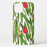 Watercolor seamless pattern with ladybugs. Against