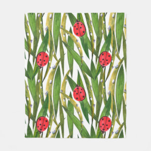 Watercolor seamless pattern with ladybugs. Against Fleece Blanket