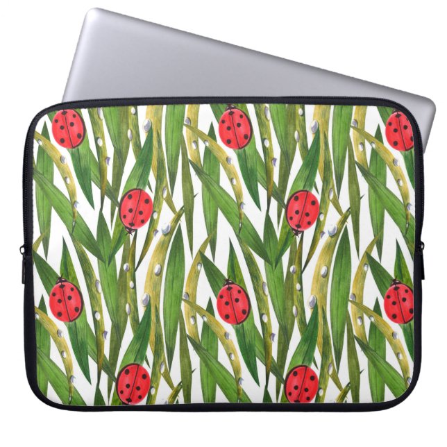 Watercolor seamless pattern with ladybugs. Against Laptop Sleeve (Front)