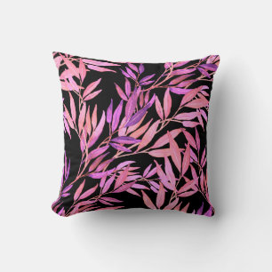 Watercolor seamless pattern with leaves. Bright su Cushion