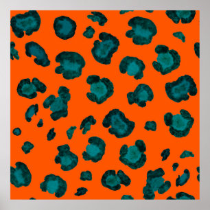 Watercolor seamless pattern with leopard skin. Fas Poster