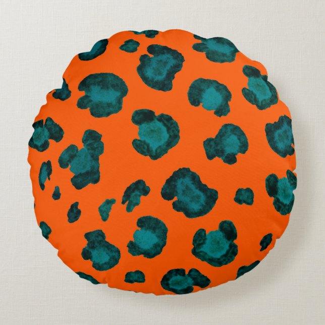 Watercolor seamless pattern with leopard skin. Fas Round Cushion (Front)