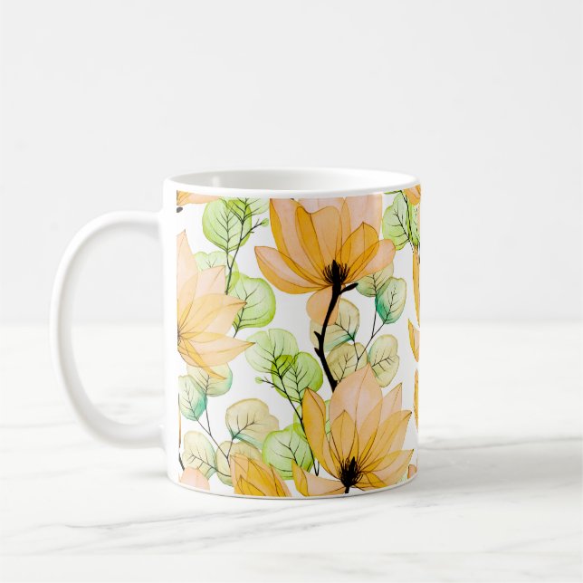 Watercolor seamless pattern with magnolia flowers  coffee mug (Left)
