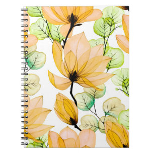 Watercolor seamless pattern with magnolia flowers notebook