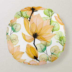 Watercolor seamless pattern with magnolia flowers round cushion