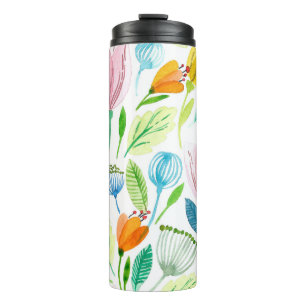 Watercolor seamless pattern with pink and yellow f thermal tumbler