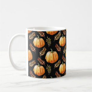 Watercolor seamless pattern with pumpkin coffee mug