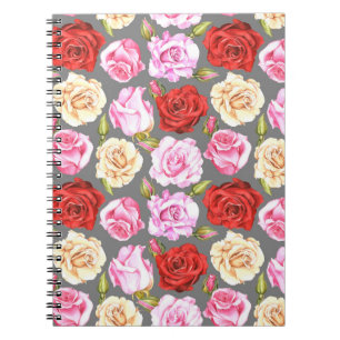 Watercolor seamless pattern with roses. Seamless w Notebook