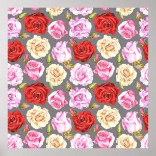 Watercolor seamless pattern with roses. Seamless w Poster