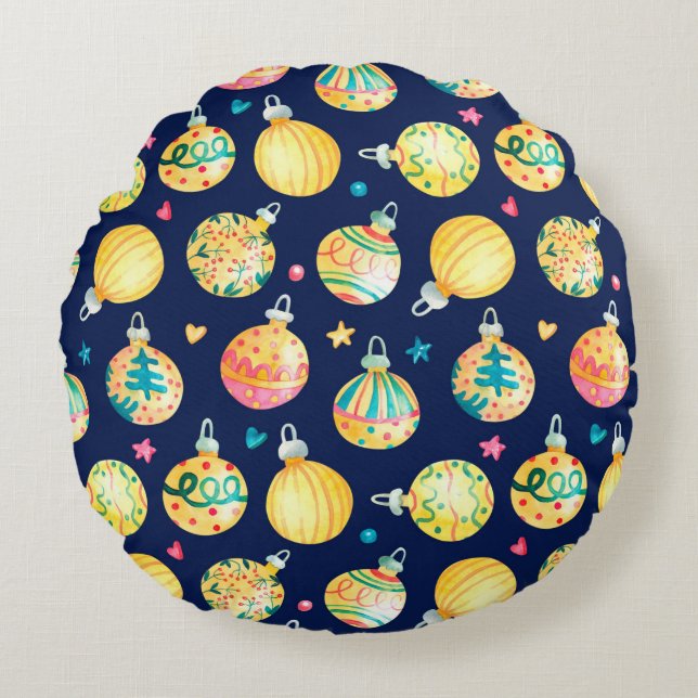 Watercolor seamless pattern with shining gold Chri Round Cushion (Front)