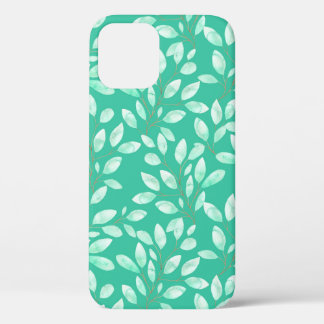 Watercolor seamless pattern with soft green leaves iPhone 12 case