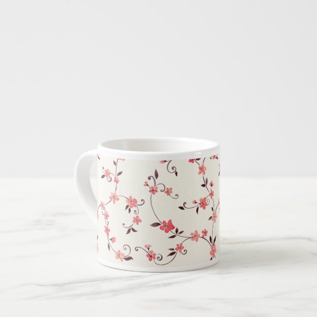Watercolor seamless pattern with styled spring espresso cup (Front Left)