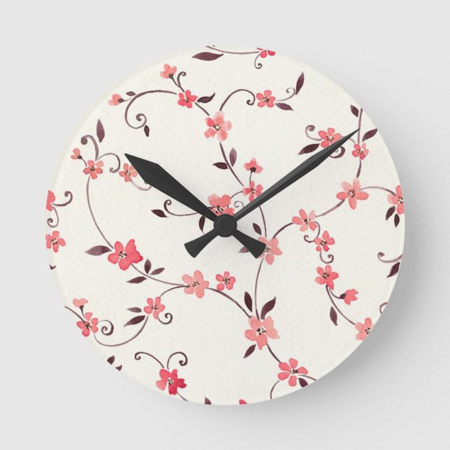 Watercolor seamless pattern with styled spring round clock (Front)