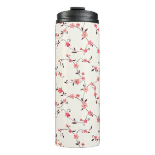 Watercolor seamless pattern with styled spring thermal tumbler