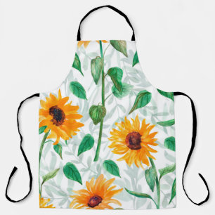 Watercolor seamless pattern with sunflowers apron