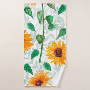 Watercolor seamless pattern with sunflowers bath towel