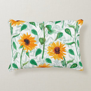 Watercolor seamless pattern with sunflowers decorative cushion