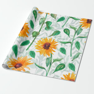 Watercolor seamless pattern with sunflowers wrapping paper