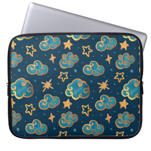 Watercolor seamless pattern with the moon, stars, laptop sleeve
