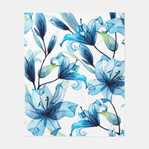 watercolor seamless pattern with transparent flowe fleece blanket