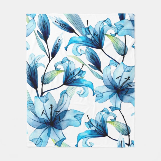 watercolor seamless pattern with transparent flowe fleece blanket (Front)