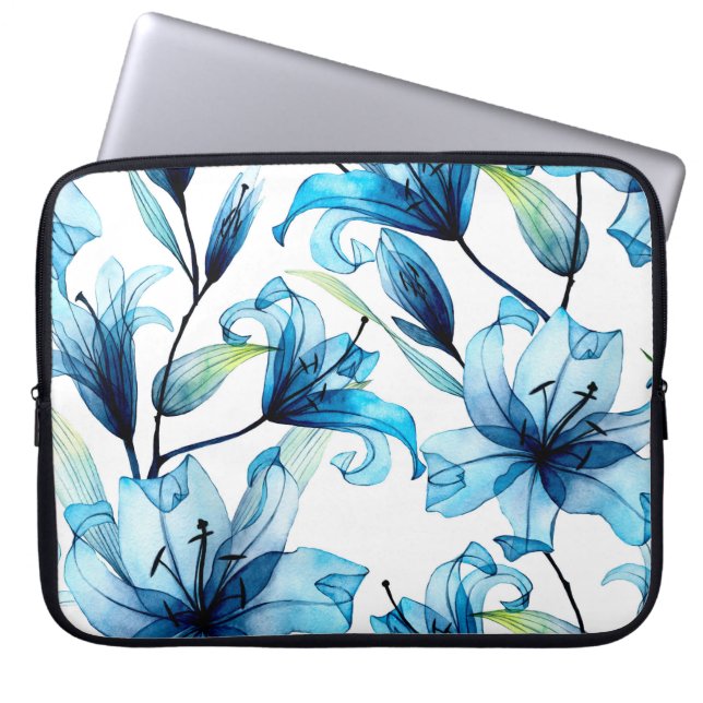 watercolor seamless pattern with transparent flowe laptop sleeve (Front)