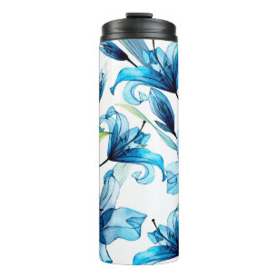 watercolor seamless pattern with transparent flowe thermal tumbler