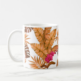 Watercolor seamless pattern with tropical leaves a coffee mug