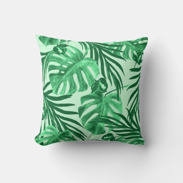 Watercolor seamless pattern with tropical leaves a cushion (Front)