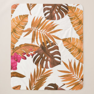 Watercolor seamless pattern with tropical leaves a sherpa blanket