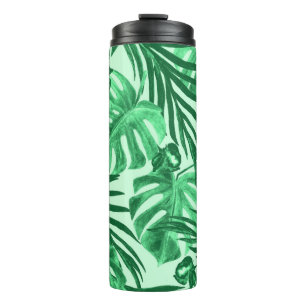 Watercolor seamless pattern with tropical leaves a thermal tumbler